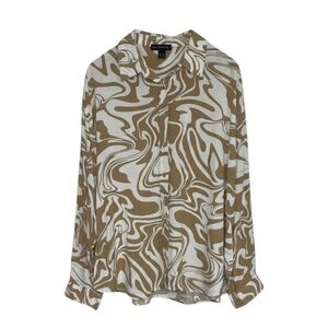 Streetwear‎ Society Button-up Blouse Women’s XL Tan/Ivory Retro Print